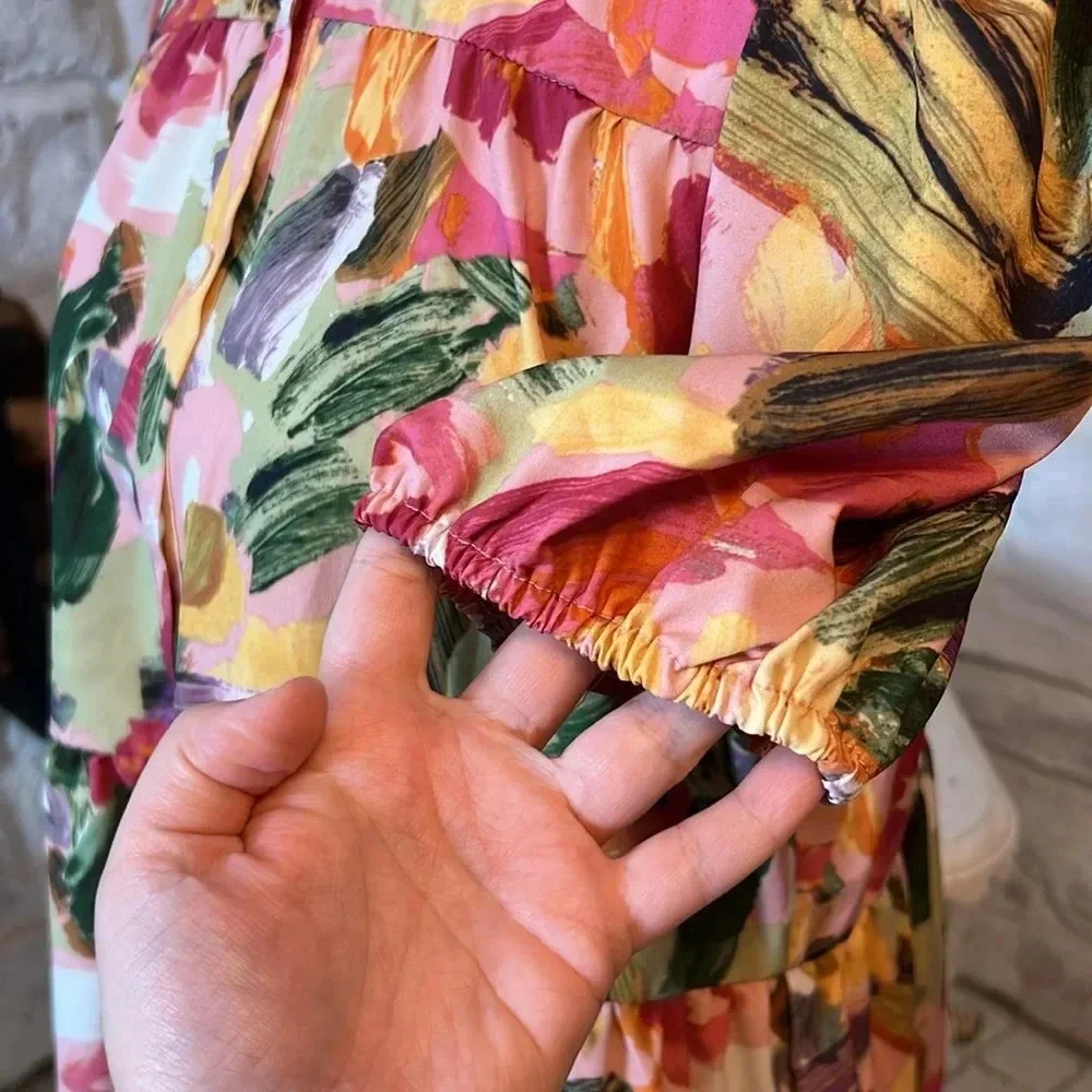 Pink Ripple | Floral Layered Mini Shirt Dress